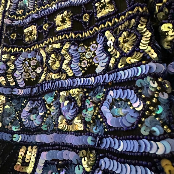 Vintage Papell Heavily Beaded Blue Jacket Geometric Sequin Formal Jacket Size 8 - Picture 12 of 14